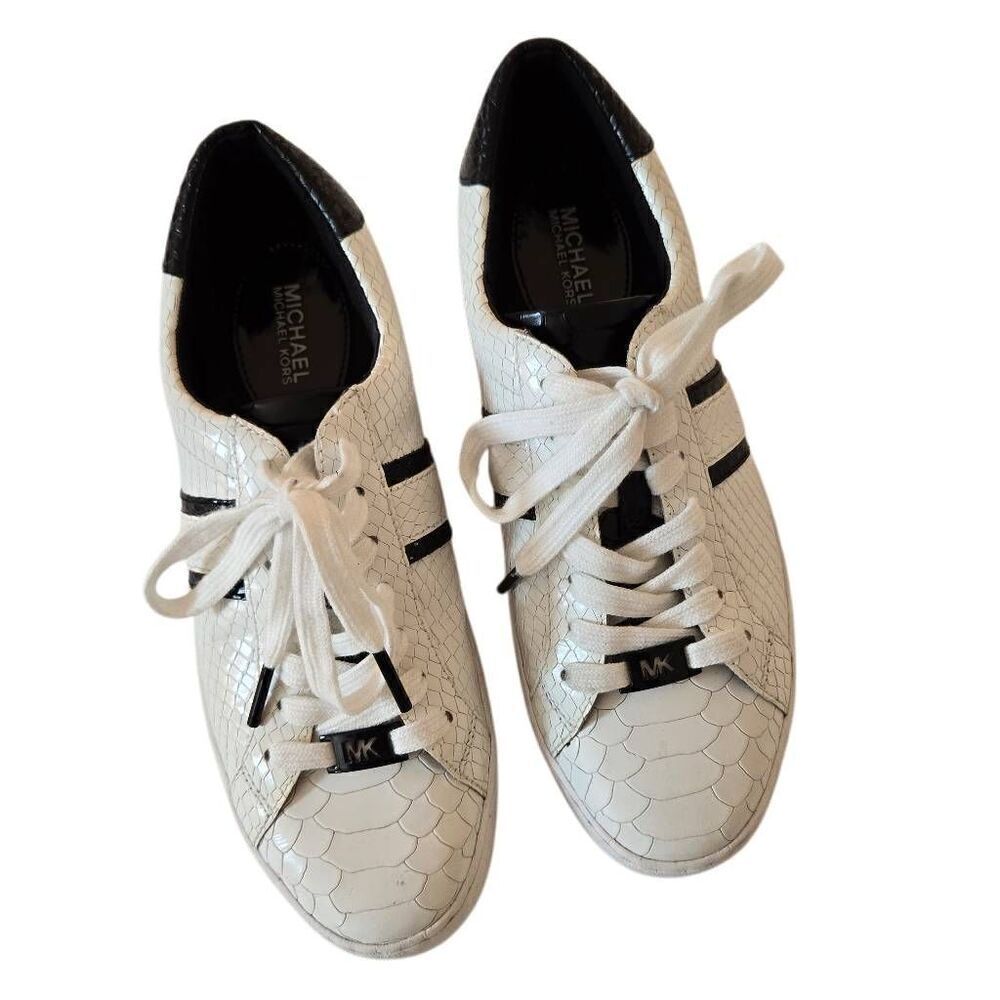 MICHAEL KORS Womens White Snake Pattern Lace Up Leather Sneaker Shoe Size 7 - Picture 5 of 12